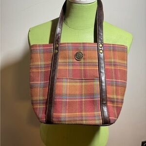 Plaid Longaberger Tote Bag with Brown Accents